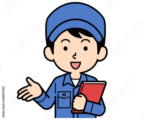 ファイルを持って説明するシンプルな作業員の男性