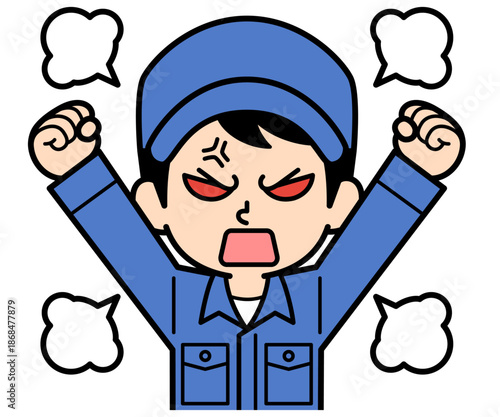 激怒するシンプルな作業員の男性