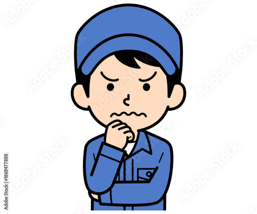 悩んでいるシンプルな作業員の男性