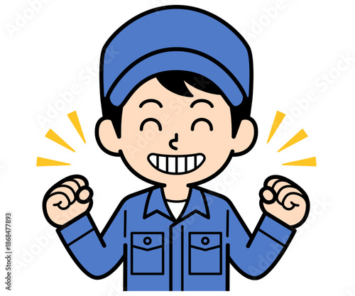 ニコニコ元気なシンプルな作業員の男性