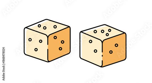 Two cartoon-style sugar cubes illustrated with a simple color palette and black outlines, isolated on a white background.