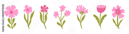 Vector hand drawn sketchy doodle illustration, flowers for prints and cards, simple minimal design elements, blossom and spring