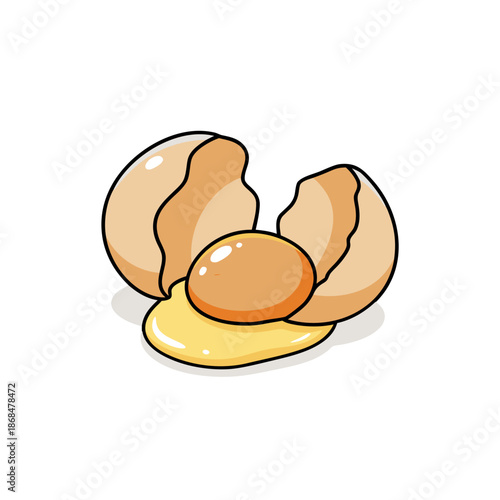 Cracked egg with yolk and white isolated cartoon illustration