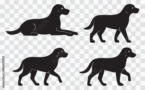 Dog Silhouettes | Canine Pet Icons, Minimalist Animal Poses & Flat Companion Graphics Collection