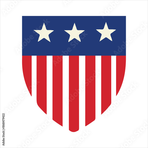 A shield displaying the stars and stripes reminiscent of american patriotism