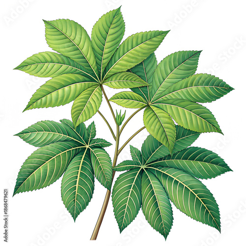 green leaf isolated on white background,Vibrant Botany: Detailed Illustration of Lush Green Leaves