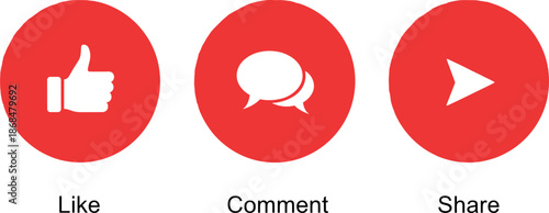 Red subscribe button icon with notification bell alert and hand cursor click 3