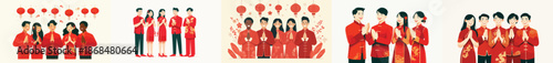 vector of friends giving Gong Xi greetings during Chinese New Year celebrations