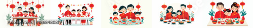 vector of family eating together during Chinese New Year celebrations