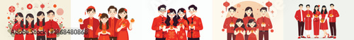 vector of friends holding oranges as a sign of good luck for Chinese New Year