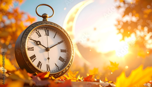 Vintage Clock in Autumn Landscape
