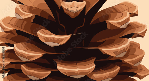 Detailed close-up vector illustration of a brown pinecone, showing the intricate pattern of its scales in a natural, textured, and realistic art style.