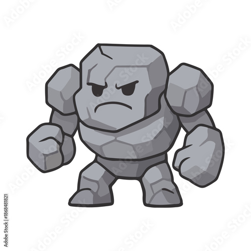 Stone golem monster. Angry rock creature. Heavy elemental golem fighter.