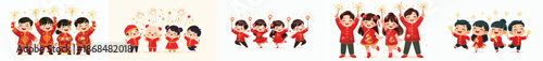 vector of children playing with fireworks on Chinese New Year celebration