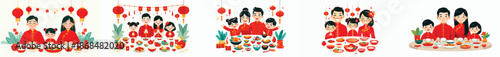 vector of family eating together during Chinese New Year celebrations