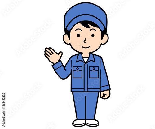 案内するシンプルな作業員の男性