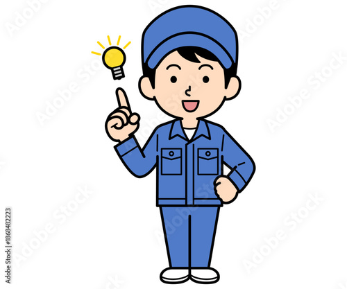 シンプルな作業員の男性がアイデアを閃く