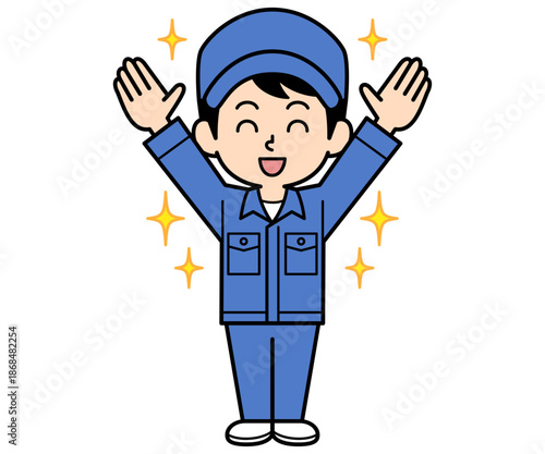 喜んでいるシンプルな作業員の男性