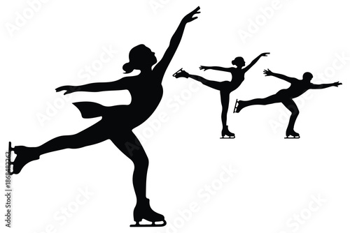 Three Silhouettes of Ice Skaters Performing on Ice