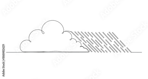 Cloud and rain vector illustration with single continuous line art style