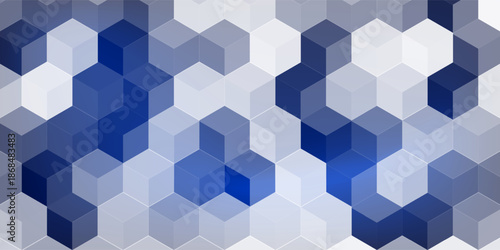 Black and blue glossy hexagons background pattern. Abstract hexagonal colorful shiny texture. 3D rendering