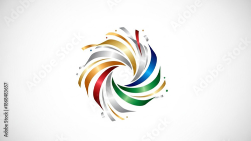 Vibrant multicolored swirling graphic design element with rainbow hues on white background for creative projects and branding with colorful and dynamic