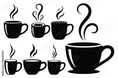 Black Coffee Cups and Mugs with Steam