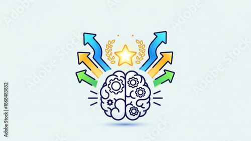 A creative brain with colorful arrows and gears symbolizing innovation and growth with creativity and inspiration and motivation and productivity