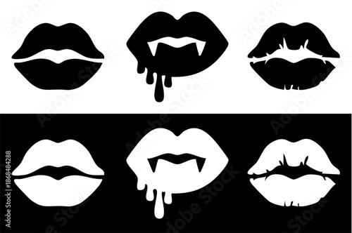 Collection of vampire lips icons in black and white