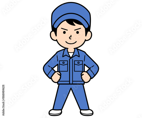 仁王立ちのシンプルな作業員の男性