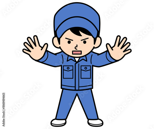 立ち塞がるシンプルな作業員の男性