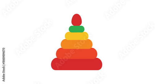 Colorful flat design icon of a classic pyramid stacking ring toy for babies and toddlers, isolated on a clean white background.