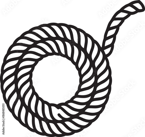 Coiled rope illustration in black, western style natural fiber twined cord