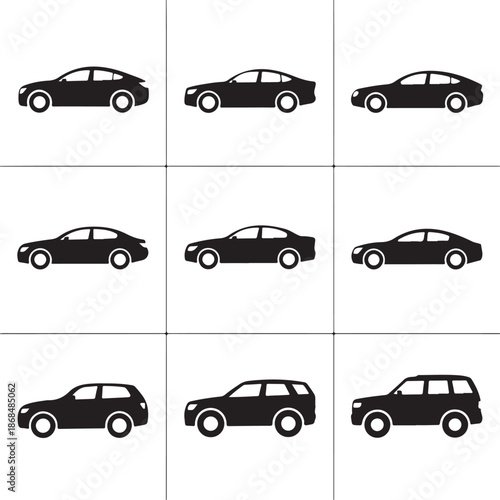 blacksilhouettecarsinvariouspositionsandmodels