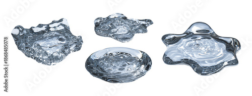 Collection set of clear water puddles isolated on transparent or white background, png
