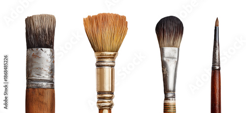 Collection set of clean artist paintbrushes isolated on transparent or white background, png