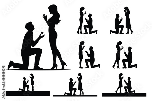 Silhouettes of People Proposing with Rings couple