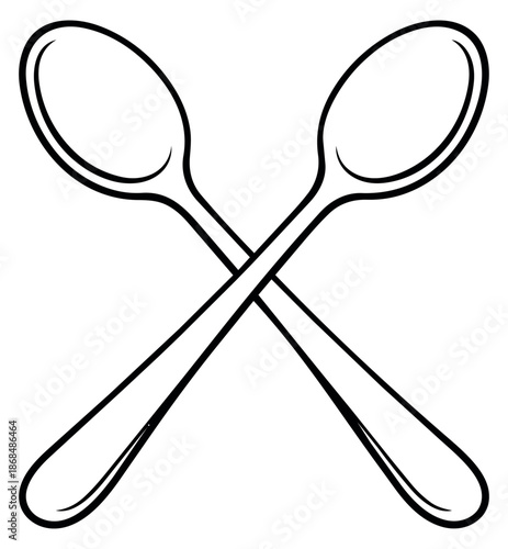 Line art cutlery set featuring two crossed spoons for kitchen and dining designs
