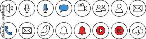 Set of Video call icons. Video conference. Collections buttons of on-line video chat app, internet talk, call technology. Web app ui display template. Videoconferencing and online meeting workspace 