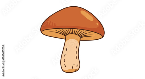 A simple and charming cartoon illustration of a brown forest mushroom with a thick stem, isolated on a white background.