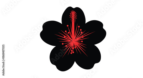A bold and stylized silhouette of a black hibiscus flower with a vibrant red center, creating a dramatic and modern floral design.