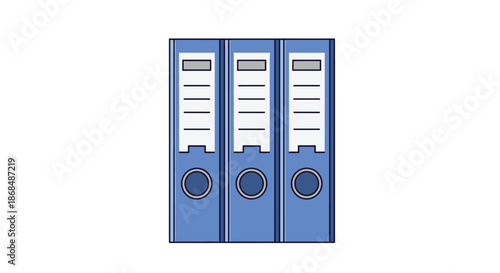 A simple cartoon illustration of three blue office binders or ring folders standing upright, used for organizing documents.