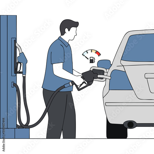 Man Refueling Car at Gas Pump Station