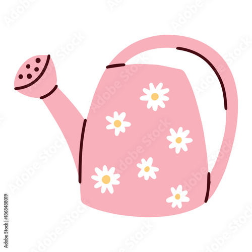 Gardening tool for hydration of plants. Metal or plastic sprinkler used for domestic flower care, backyard gardening, and plant growing hobby at home