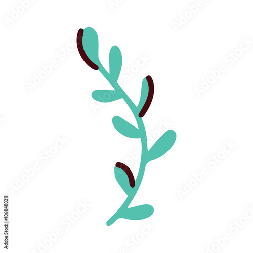 Delicate green liana with small leaves. Climbing plant element for botanical borders, garden designs, and eco friendly organic illustrations.
