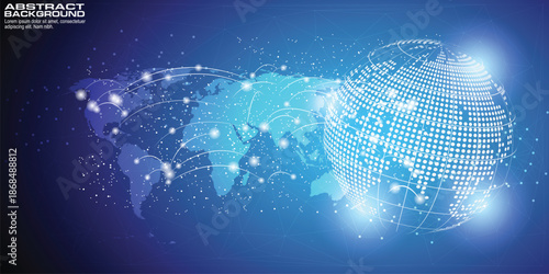 Digital background with World map point global network connection, concept of global business.
