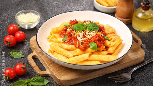 Photos Penne Bolognese, delicious pasta with a rich meat sauce