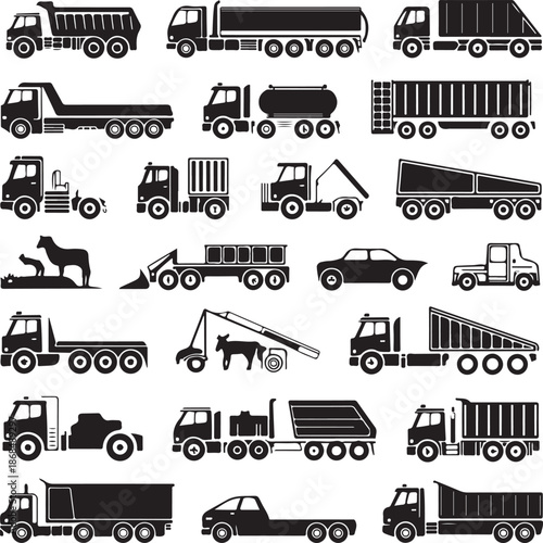 blackandwhite truck and car vehicle icons