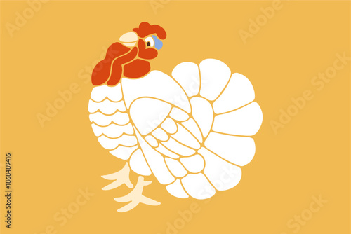 Vector illustration of a turkey on a yellow background. Flat style.