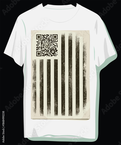 White t-shirt with QR code on distressed American flag design